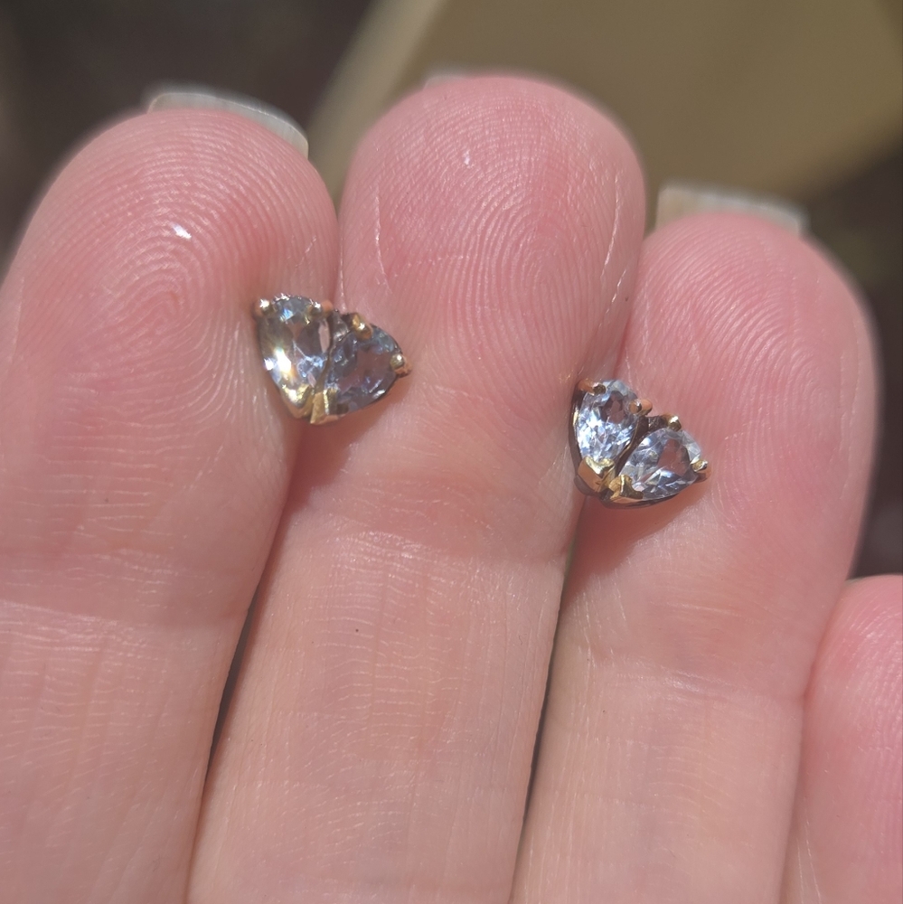 Blue Topaz Natural Sterling Rhodium & Gold Stud Earrings - Picture 5 of 9